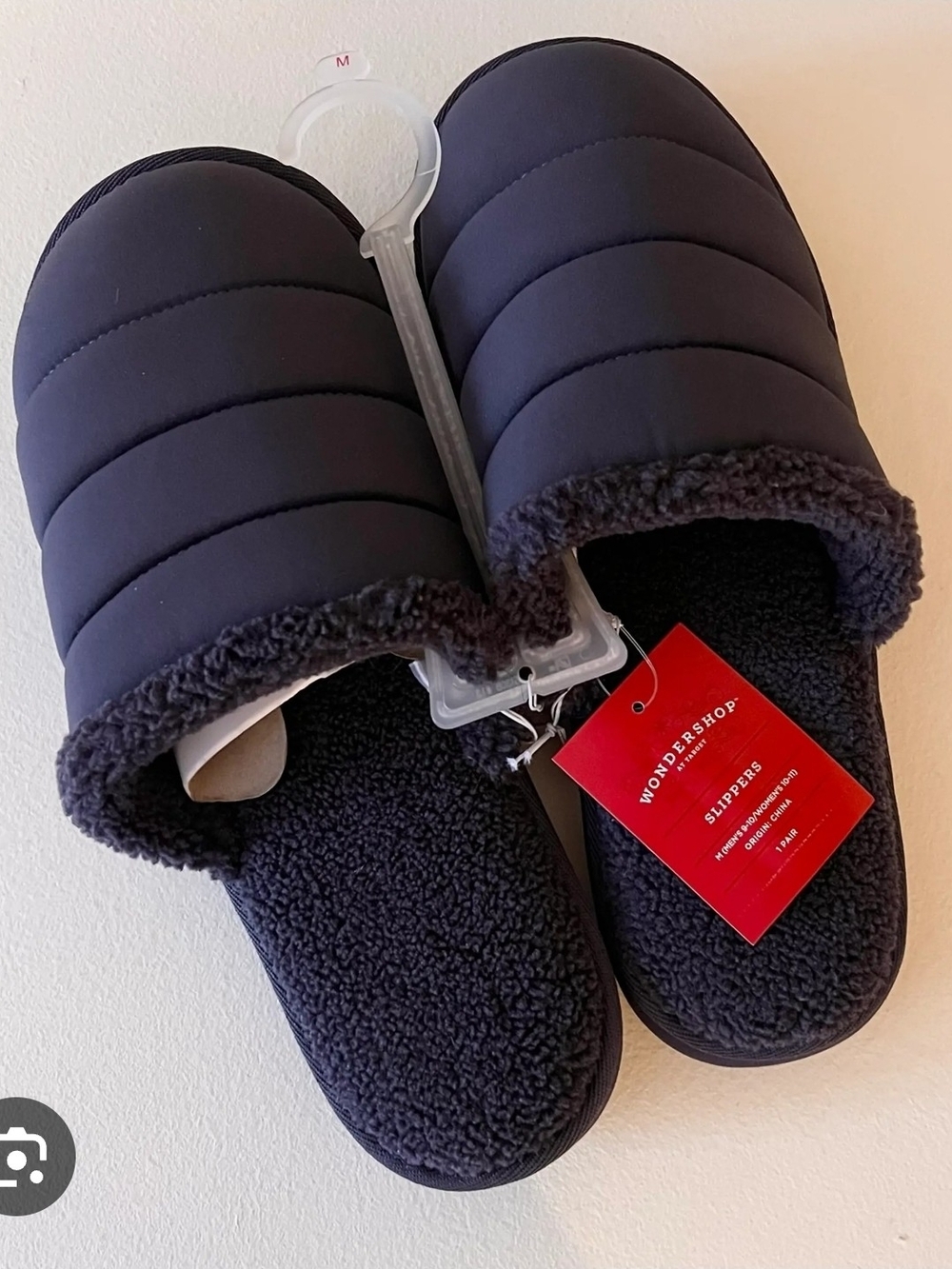 Men's Navy Quilted Sherpa-Lined Slide Slippers